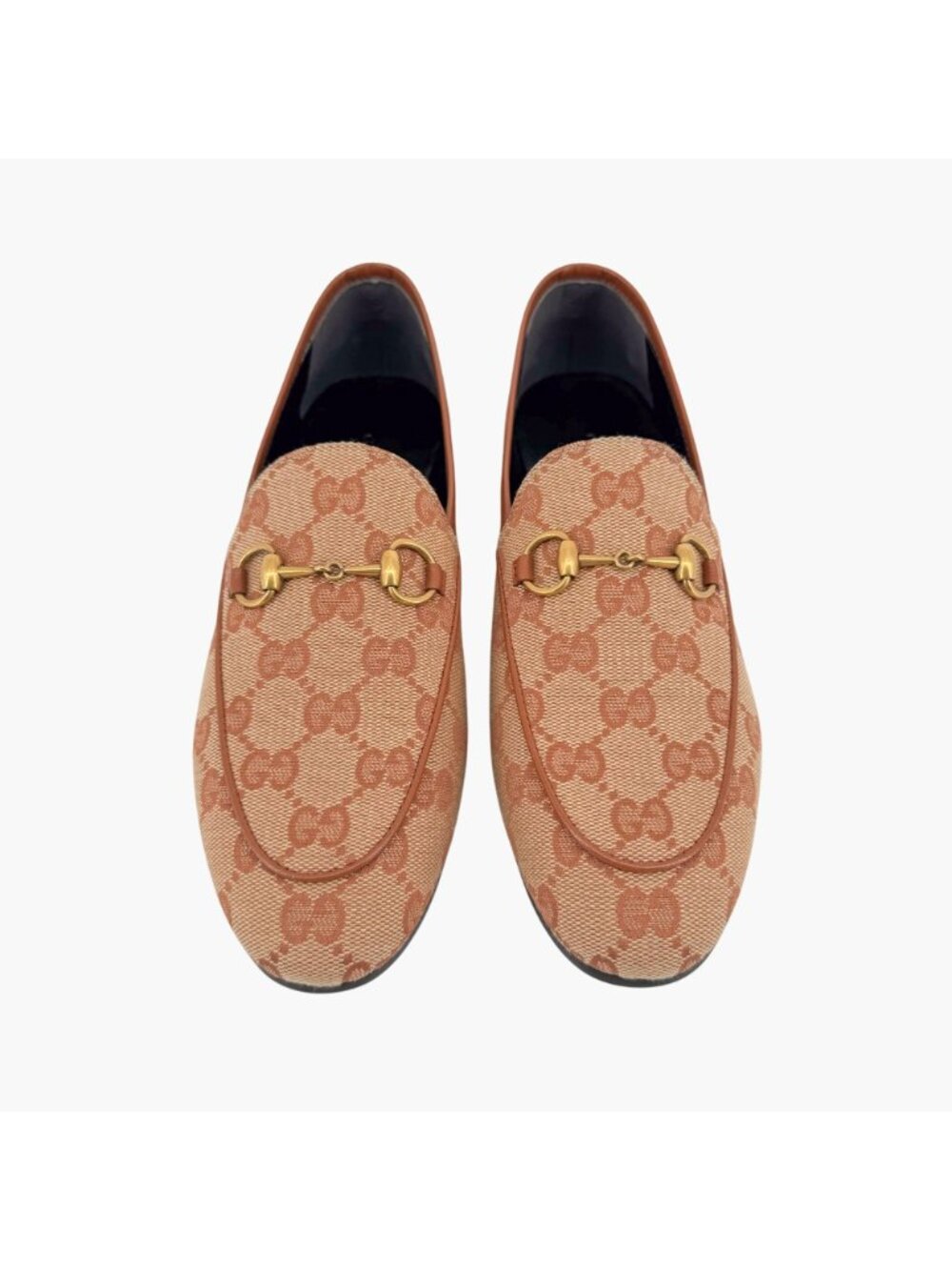 Gucci Jordaan Horsebit Loafers Size 37 US 7 Beige GG Monogram Canvas Flat Shoe - Picture 3 of 15
